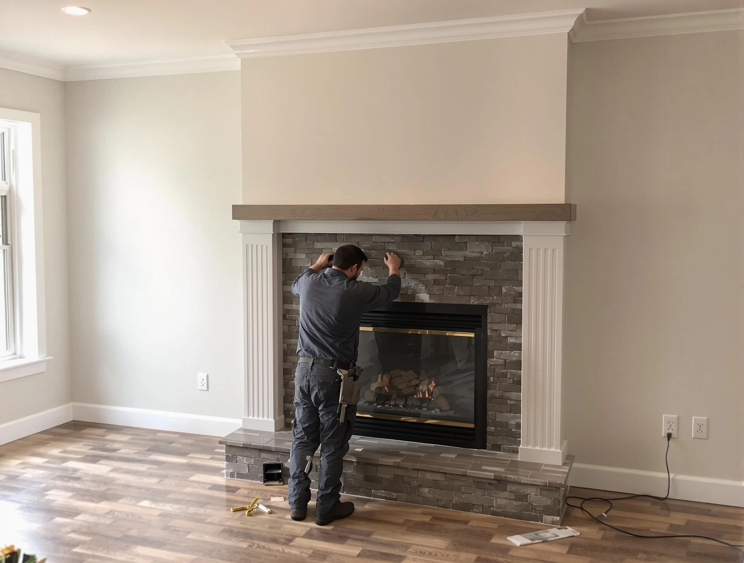 Parsippany Chimney Sweep finishing a custom fireplace install in Parsippany, NJ