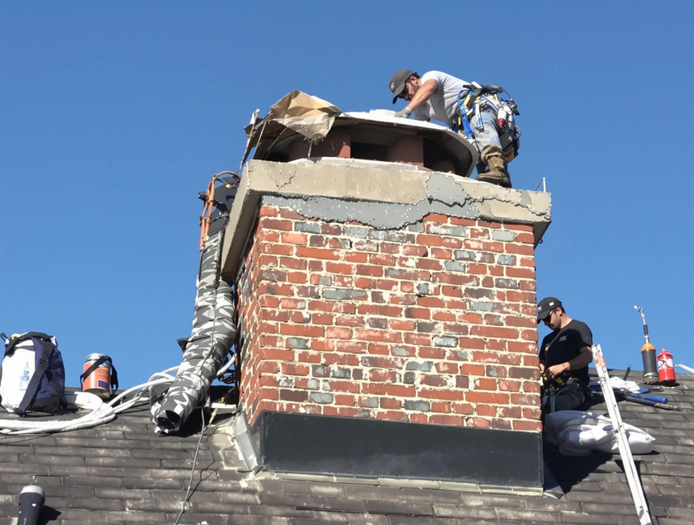 Parsippany Chimney Sweep installing a custom chimney crown in Parsippany, NJ