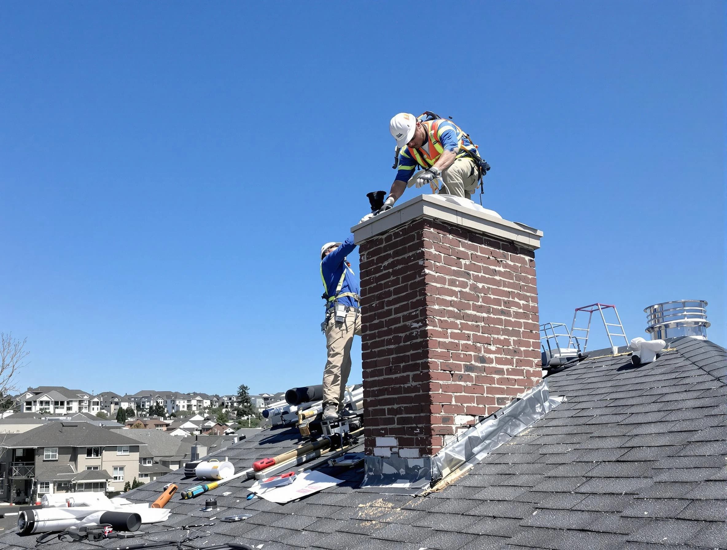 Parsippany Chimney Sweep repairing a chimney crown in Parsippany, NJ