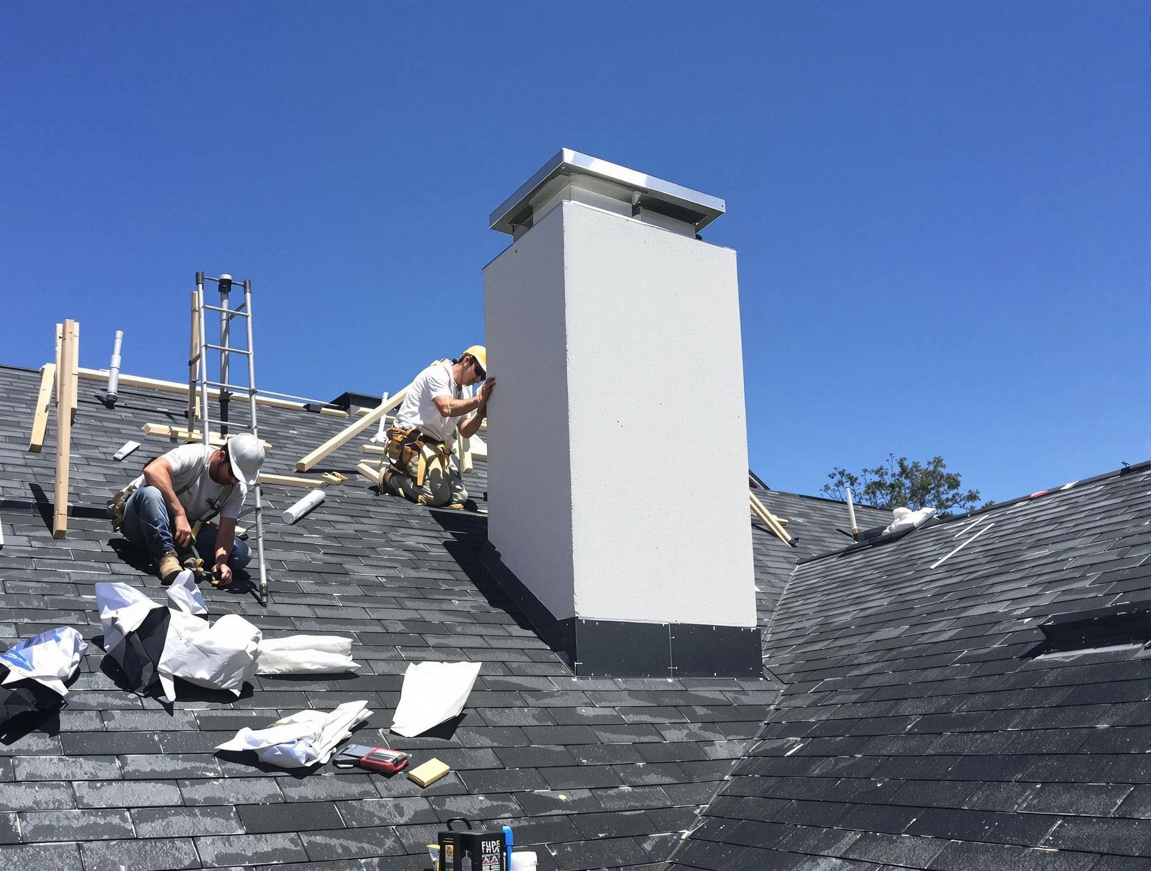 Parsippany Chimney Sweep crew installing a new chimney in Parsippany, NJ