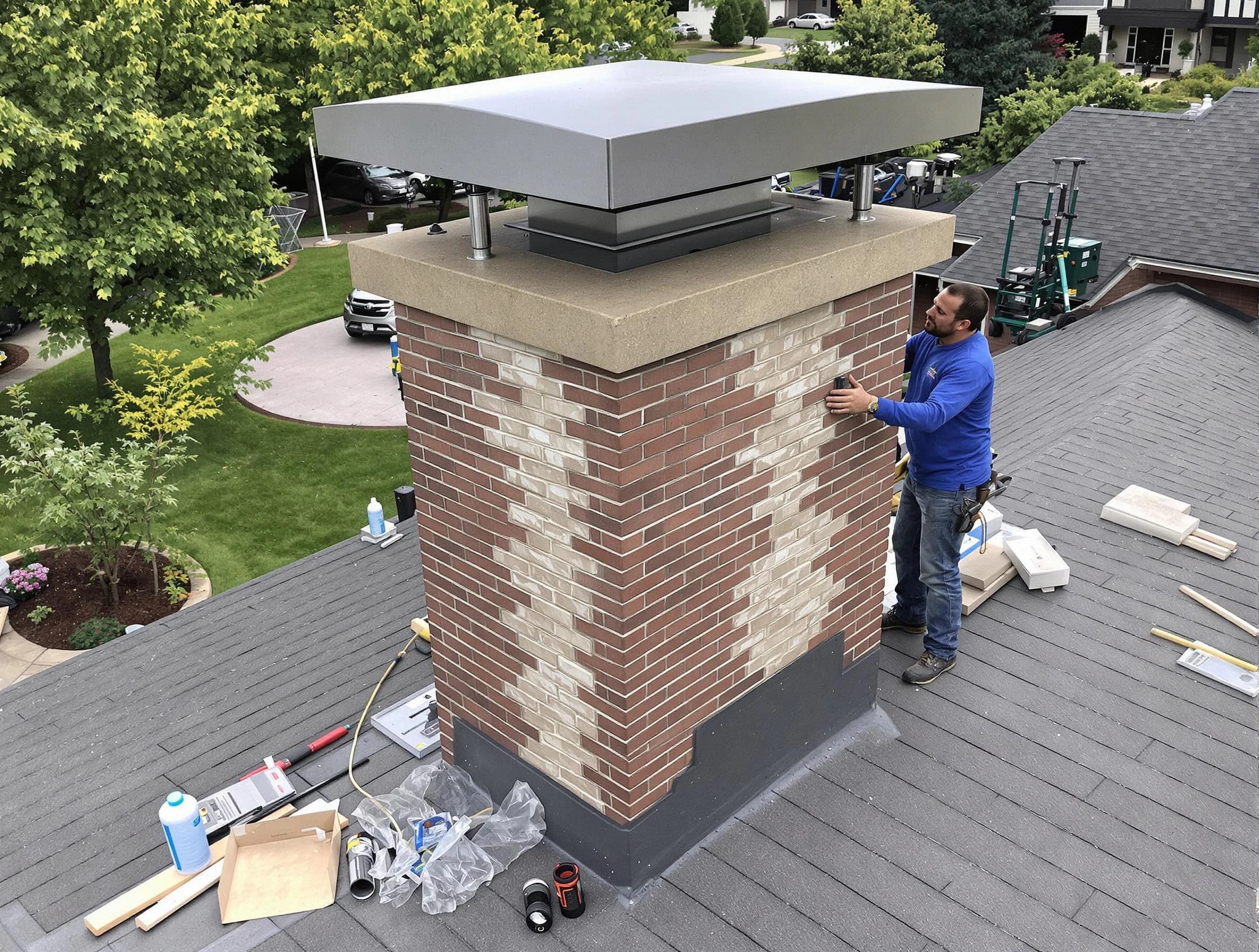 Parsippany Chimney Sweep team working on a custom chimney remodel in Parsippany, NJ