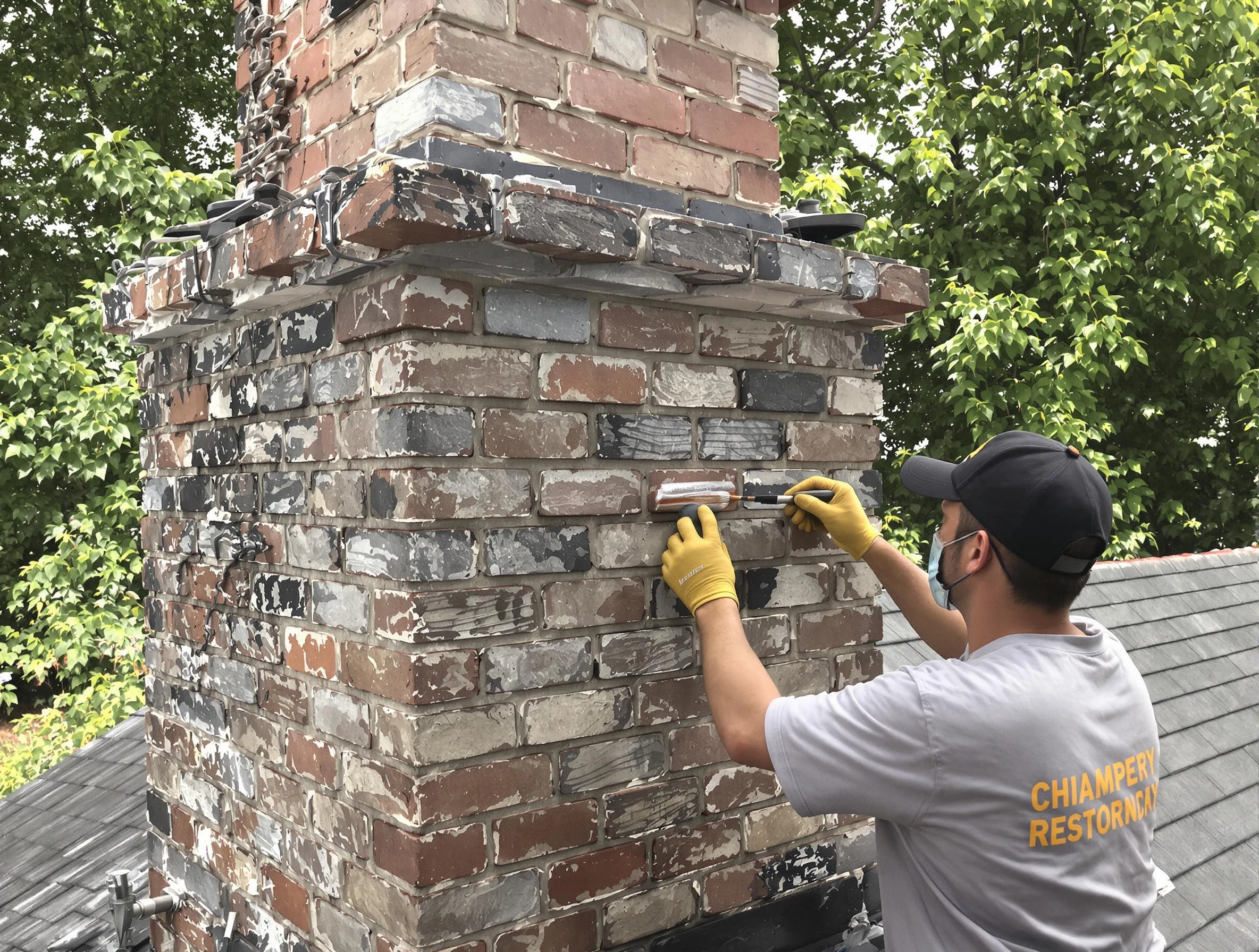 In-progress chimney restoration by Parsippany Chimney Sweep in Parsippany, NJ